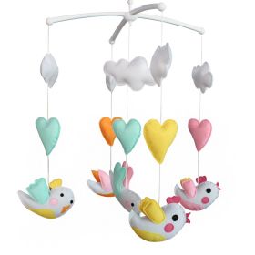 Colorful Flying Birds Clouds and Hearts Handmade Baby Crib Mobile Boys Girls Musical Mobile Infant Nursery Hanging Toy - Default