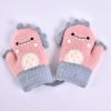 Cartoon Dinosaur Baby Gloves Warm Autumn Winter Kids Girl Boy Full Finger Gloves Knitted Thick Outdoor Children Toddler Mittens - Pink