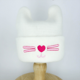 White Baby Cute Embroidered Cat Ear Hat - White