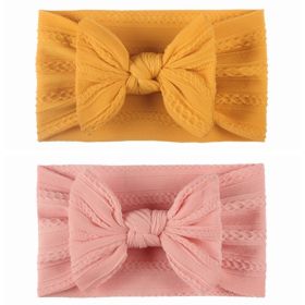 2Pcs/Lot Baby Headband Sets Bow Baby Girl Nylon Headbands Twist Cable Soft Knot Turban Kids Headwear Baby Accessories Haarband - Light Pink