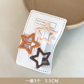 3pcs Frosted Milk Tea Color Gentle Dripping Oil Five-Pointed Star BB Clip Everything Girls Heart Base Style Hair Clip - Five-Pointed Star