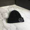 Smiling Face Embroidery Baby Knitted Hat Autumn Winter Warm Infant Toddler Beanie Hat Outdoor Windproof Girls Boys Bonnet Cap - Black