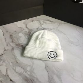 Smiling Face Embroidery Baby Knitted Hat Autumn Winter Warm Infant Toddler Beanie Hat Outdoor Windproof Girls Boys Bonnet Cap - White