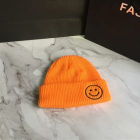 Smiling Face Embroidery Baby Knitted Hat Autumn Winter Warm Infant Toddler Beanie Hat Outdoor Windproof Girls Boys Bonnet Cap - Orange