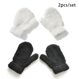 2Pcs/set Children Plush Gloves Solid Color Winter Warm Thicken Gloves - White