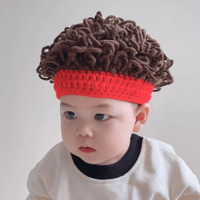 Red children's funny wig hat - Red