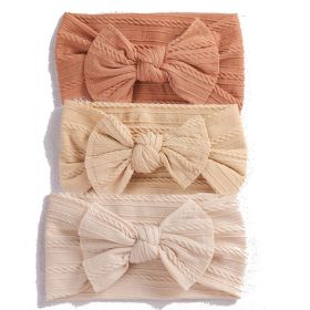 3-Piece Set Infant Baby Elastic Headband Jacquard Wide-Brimmed Nylon Bow Children's Hair Band - 3 piece Orange khaki beige