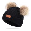 Cute Double Wool Pompom Baby Hat Children Cap Warm Autumn Winter Hats For Kids Boys Girls Knitted Warmer Beanie Caps Bonnet - Black - 0-3 Years