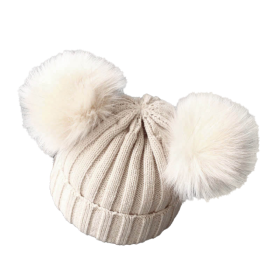 Cute Pompom Baby Hat Warm Winter Knitted Kids Baby Girl Boy Beanie Cap Solid Outdoor Infant Toddler Children Hat Bonnet - Beige - 1-3 Years