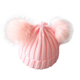 Cute Pompom Baby Hat Warm Winter Knitted Kids Baby Girl Boy Beanie Cap Solid Outdoor Infant Toddler Children Hat Bonnet - Pink - 1-3 Years