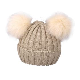 Cute Pompom Baby Hat Warm Winter Knitted Kids Baby Girl Boy Beanie Cap Solid Outdoor Infant Toddler Children Hat Bonnet - Khaki - 1-3 Years