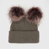 New Warm Knitted 0-3Y Baby's Hat Cute Double Fur Pompon Beanies Thick Double Layer Cap Faux Pompom Hat - Auburn - 0 3Y