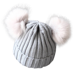 Cute Pompom Baby Hat Warm Winter Knitted Kids Baby Girl Boy Beanie Cap Solid Outdoor Infant Toddler Children Hat Bonnet - Gray - 1-3 Years