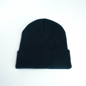 Black Warm Solid Color Knitted Beanies Hat for Boys Girls - Black