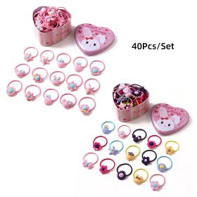 40Pcs/Set Cute Flowers Bows Baby Elastic Hair Bands Cartoon Girls Hair Ties Kids Hair Accessories - set 1