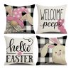 4pcs Spring Easter Rabbit Throw Pillow Case; Linen Cushion Cover; Single Side Print Accent Pillow Case; Pillow Insert Not Included - 18*18inch