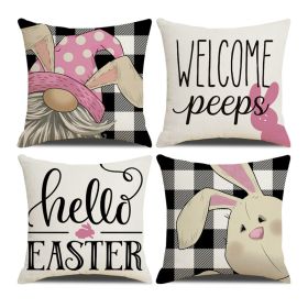 4pcs Spring Easter Rabbit Throw Pillow Case; Linen Cushion Cover; Single Side Print Accent Pillow Case; Pillow Insert Not Included - 18*18inch