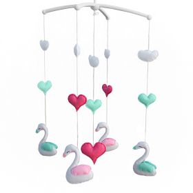 Pink Blue Hearts Swan Handmade Infant Baby Musical Mobile Boys Girls Nursery Crib Mobile Hanging Toy - Default