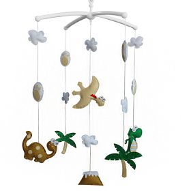 Handmade Baby Crib Mobile Beige Green Brown Baby Musical Mobile Kids Room Nursery Decor; The Age of Dinosaurs - Default