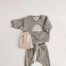 Baby Rainbow Sun Pattern Hoodies Combo Pants Sets - 80 (9-12M) - Grey