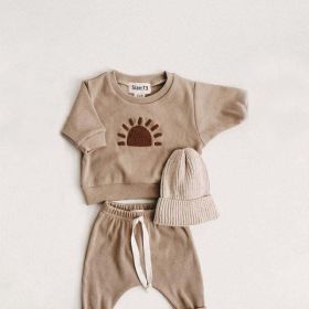 Baby Rainbow Sun Pattern Hoodies Combo Pants Sets - 110 (3-5Y) - Brown