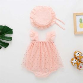 Baby Girl 1pcs Solid Color Heart Graphic Mesh Overlay Sleeveless Dress & Hat - 90 (12-24M) - Pink