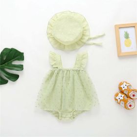 Baby Girl 1pcs Solid Color Heart Graphic Mesh Overlay Sleeveless Dress & Hat - 90 (12-24M) - Green