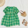 Baby Girls Plaid Pattern Pull-Sleeved Design O-Neck Long Dress In Summer - 80 (9-12M) - Green