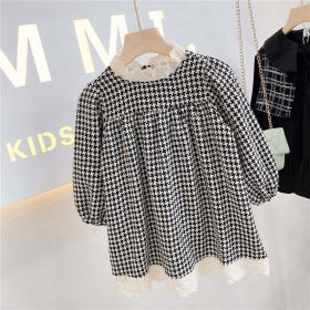 Baby Girl Houndstooth Pattern Mesh Patchwork Chanel's Dress - 90 (12-24M) - Black