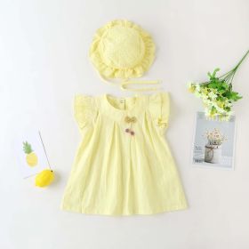 Baby Girl 1pcs Solid Color Flounce Sleeves Bow Tie Dress & Hat - 80 (9-12M) - Yellow