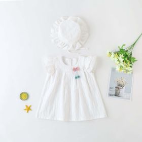 Baby Girl 1pcs Solid Color Flounce Sleeves Bow Tie Dress & Hat - 66 (3-6M) - White