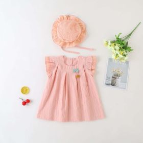 Baby Girl 1pcs Solid Color Flounce Sleeves Bow Tie Dress & Hat - 80 (9-12M) - Pink