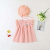 Baby Girl 1pcs Solid Color Flounce Sleeves Bow Tie Dress & Hat - 66 (3-6M) - Pink