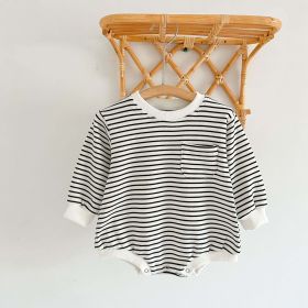 Baby Striped Graphic Long Sleeve Basic Style Bodysuits - 80 (9-12M) - Black