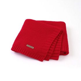 Kids Logo Patched Design Solid Color Knittted Warm Blanket - Average Size (0-12Y) - Red