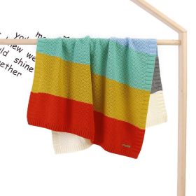 Kids Logo Patched Design Colorful Contrast Pattern Knittted Blanket - Average Size (0-12Y) - Orange