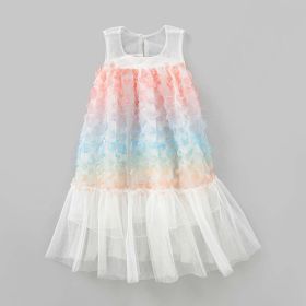 Baby Girl Colorful Lace Pattern Patchwork Design Sleeveless Vest Dress - 110 (3-5Y) - White