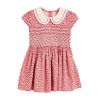 Baby Girl Ditsy Flower Print Hollow Carved Neck Knitted Waist Dress - 90 (12-24M) - Red