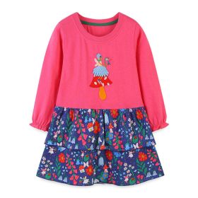 Baby Girl Floral Pattern Patchwork Western Style Dress - 120 (5-7Y) - Pink