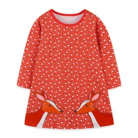 Baby Girl Ditsy Flower Graphic Embroidered Design Long Sleeve Dress - 90 (12-24M) - Red