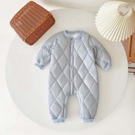 Baby Solid Color Quilted Long Sleeve Thickened Cotton Jumpsuit - 100 (2-3Y) - Blue