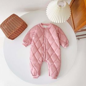 Baby Solid Color Quilted Long Sleeve Thickened Cotton Jumpsuit - 90 (12-24M) - Pink