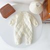 Baby Solid Color Quilted Long Sleeve Thickened Cotton Jumpsuit - 66 (3-6M) - White