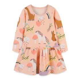 Baby Girl Cartoon Print Pattern O-Neck Long Sleeve Pullover Dress - 100 (2-3Y) - Pink