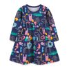 Baby Girl Print Pattern Long Sleeve Soft Cotton Princess Dress - 90 (12-24M) - Navy Blue (Dark Blue)