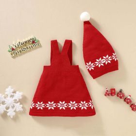 Baby Geometric Print Pattern Strap Design Dress & Christmas Hat Sets - 110 (3-5Y) - Red