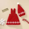 Baby Geometric Print Pattern Strap Design Dress & Christmas Hat Sets - 73 (6-9M) - Red