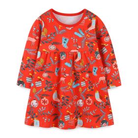 Baby Girl Floral Graphic Long Sleeve A-Line Design Loose Christmas Dress - 110 (3-5Y) - Red