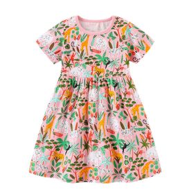 Baby Girl All Over Print Pattern Long Style Fashion Cotton Dress - 100 (2-3Y) - Pink