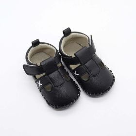 Baby Solid Color Soft Leather Toddler Shoes Sandals In Summer - Insole Length 12.00 cm - Black